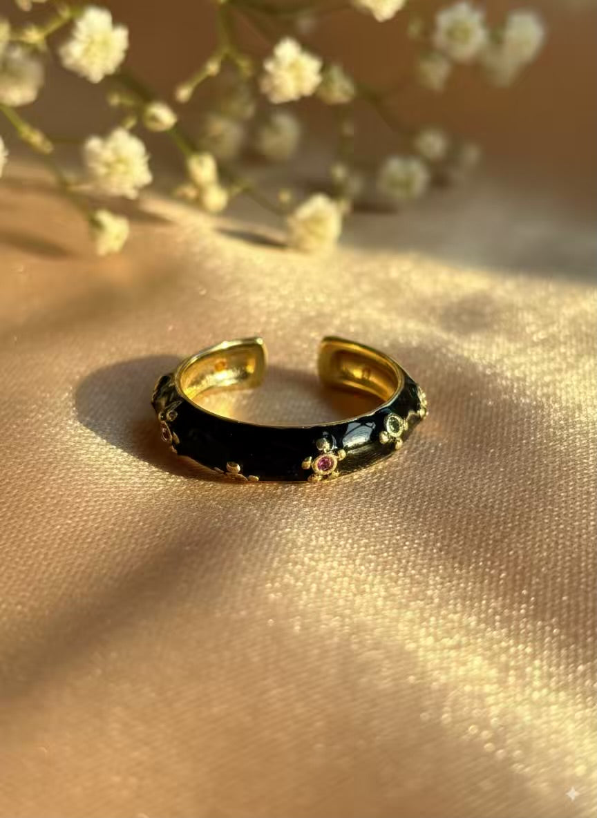 Black Chunky Gold Plated Premium Ring (Adjustable)