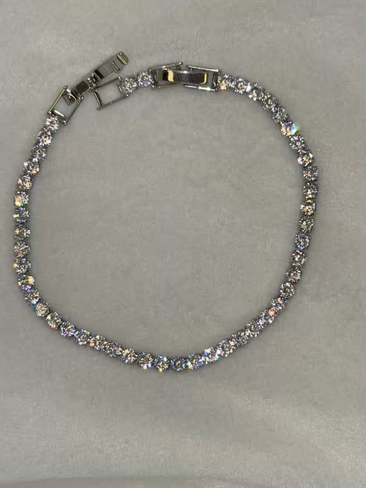 Shining Solitaire Diamonds Tennis Bracelet - Silver Colour ( Unisex )