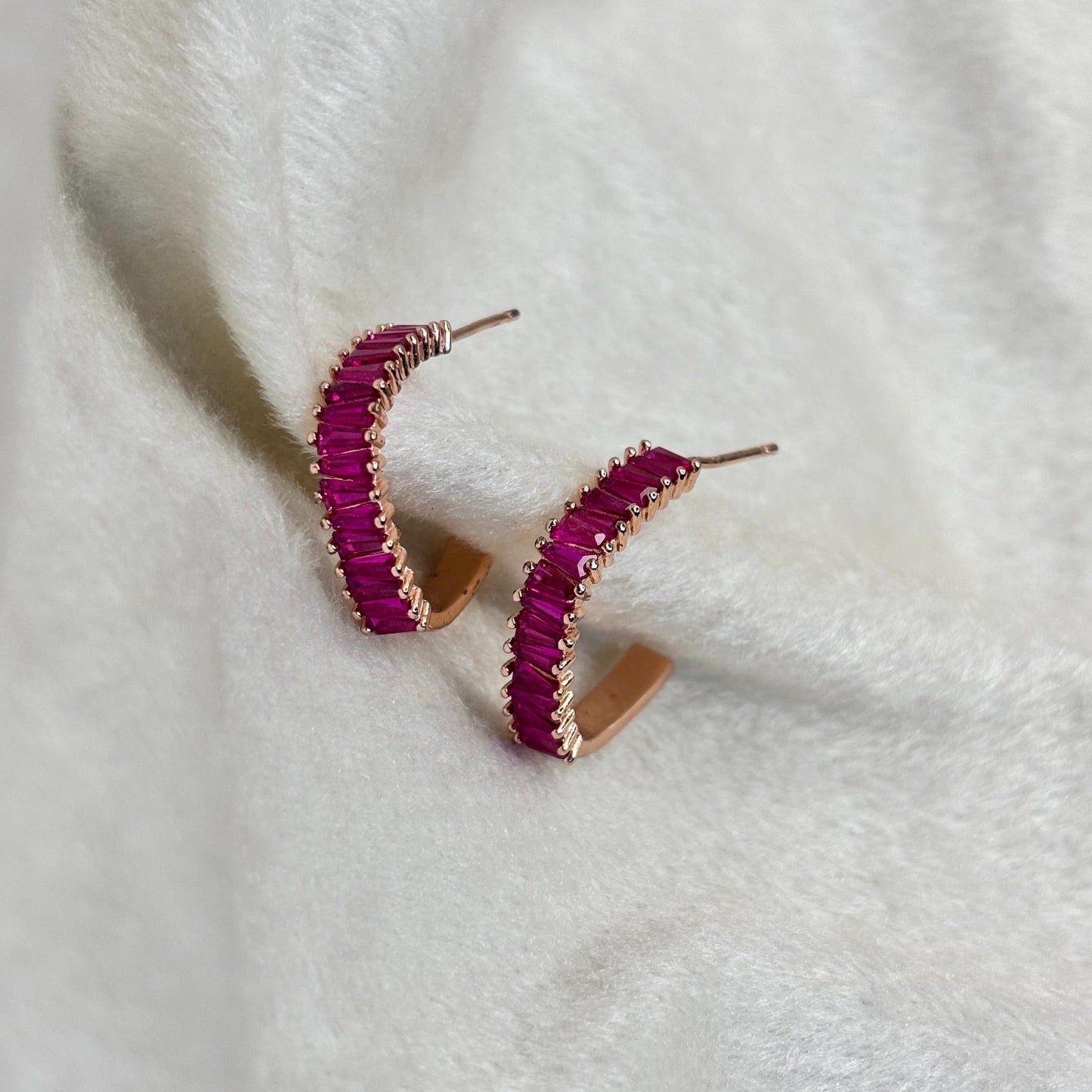 Ruby Red Square Hoop Earrings