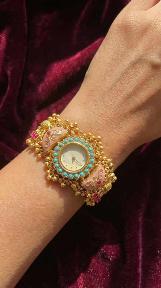 Pink Floral Round Dial Maharani Watch Heritage Bracelet