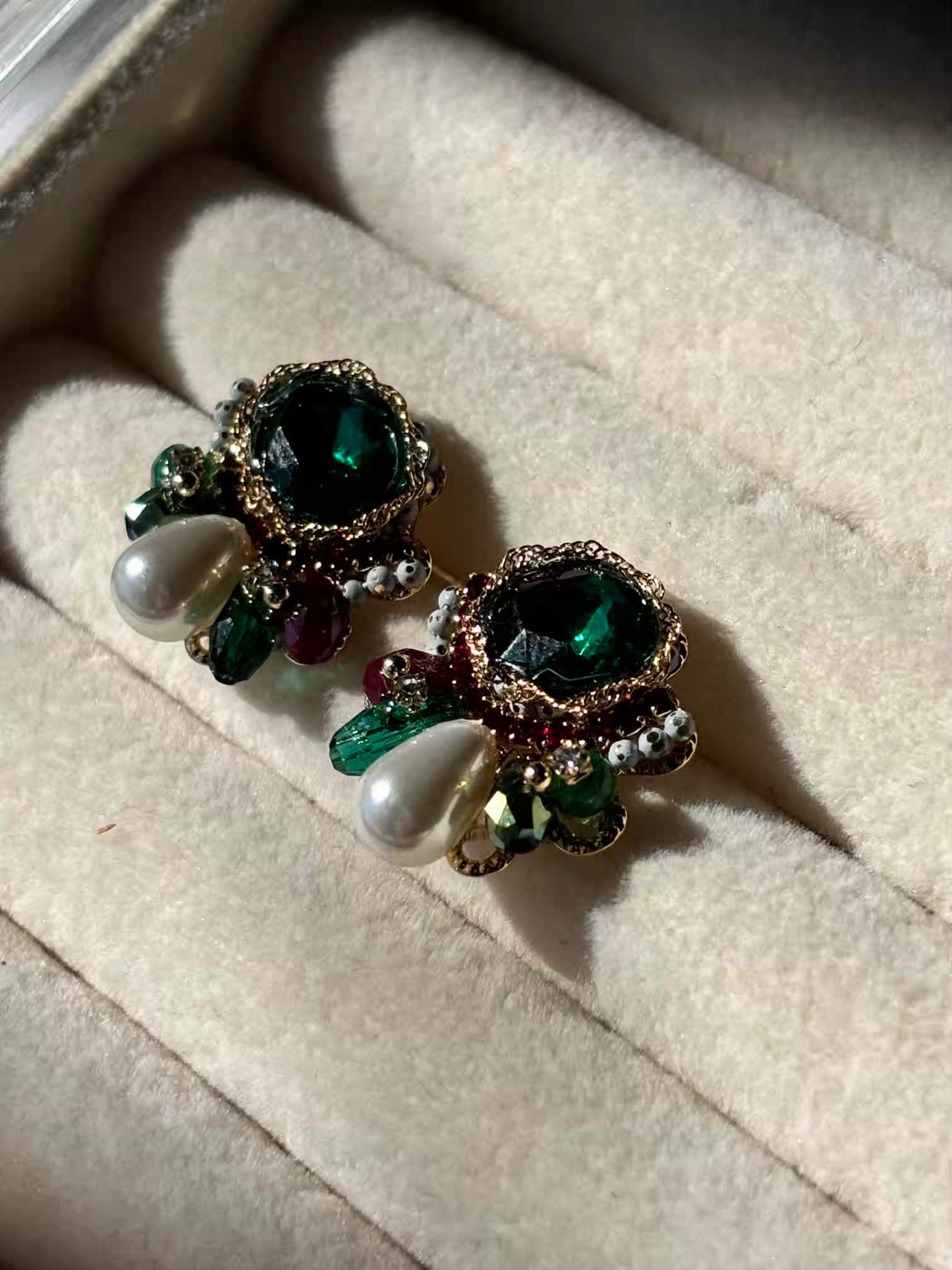 Emerald Studded Style Earrings - Gold Plated
