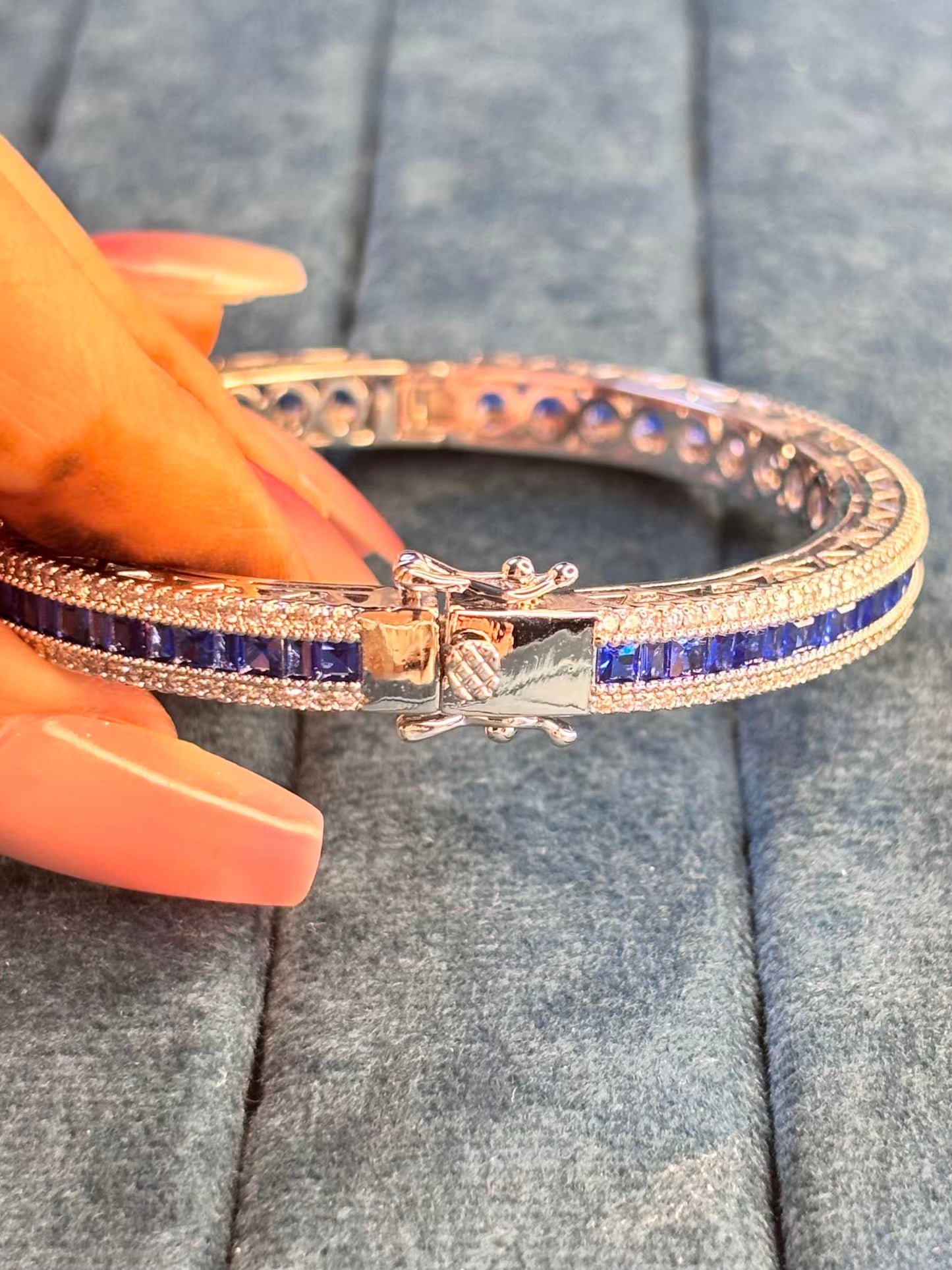 Blue Sapphire Luxury Rhodium Plated Bracelet