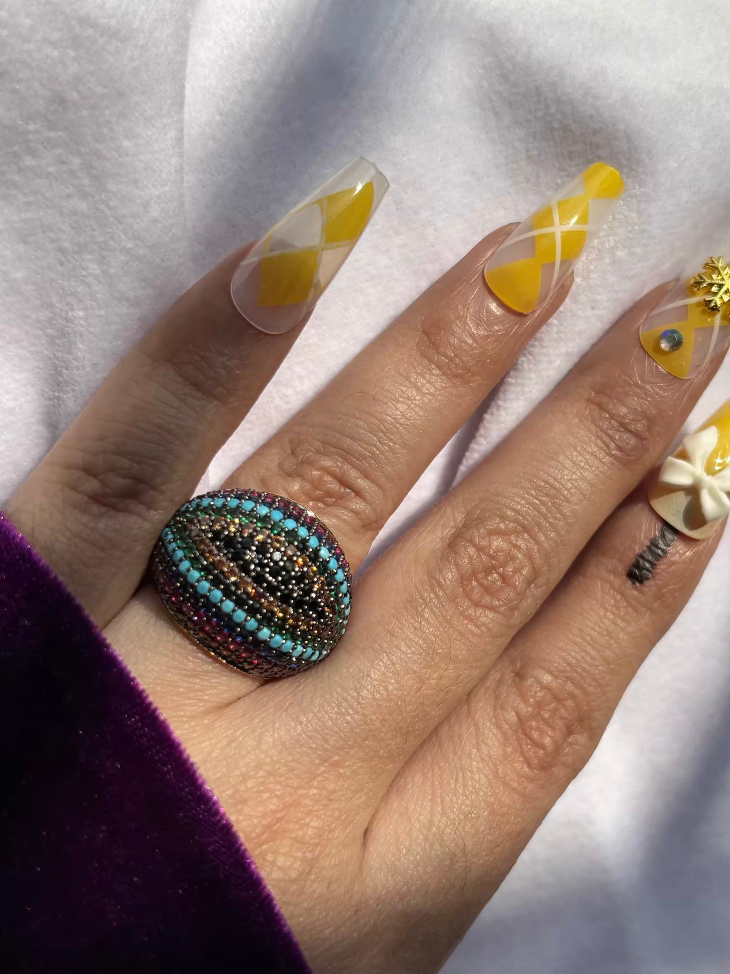 Premium Colourful Loaded Studs Cocktail Style Ring in Size 8 US - 18 k Gold