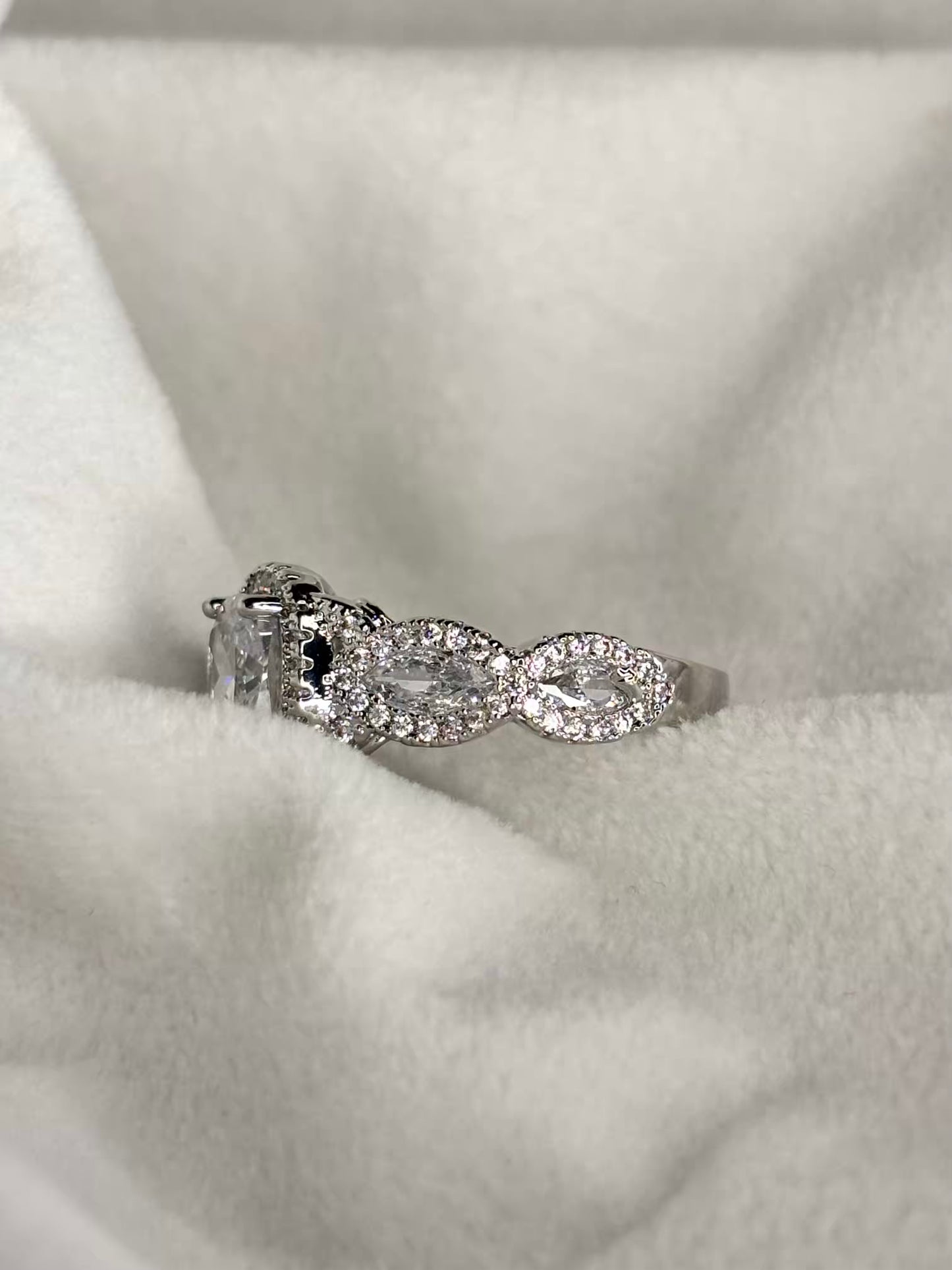 Cushion Solitaire Ring Adjustable Silver