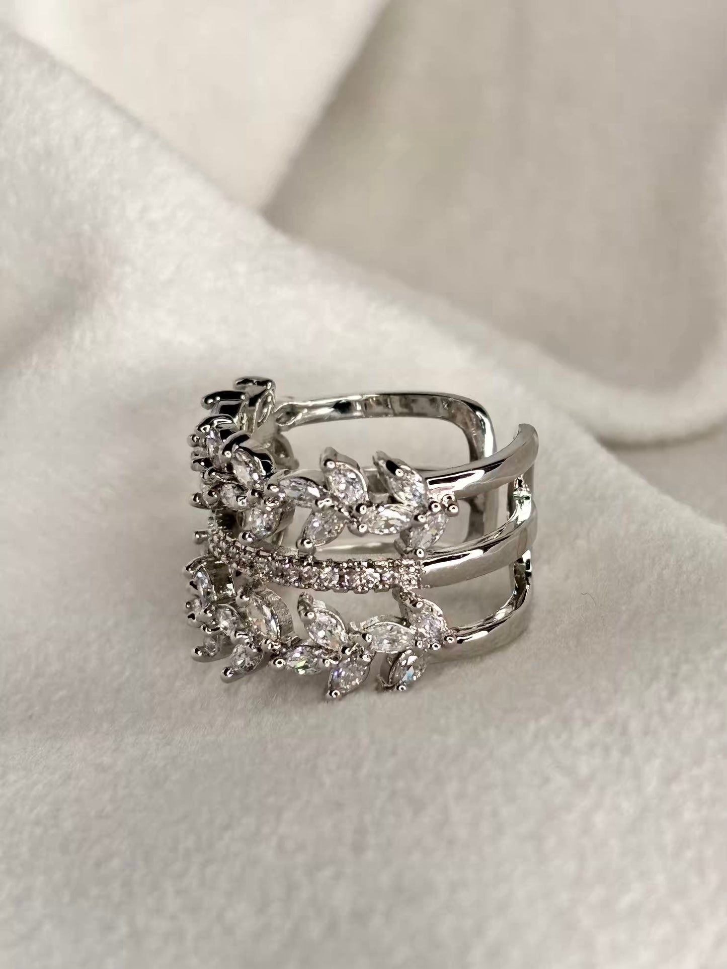 Leaves Band Silver Adjustable Ring