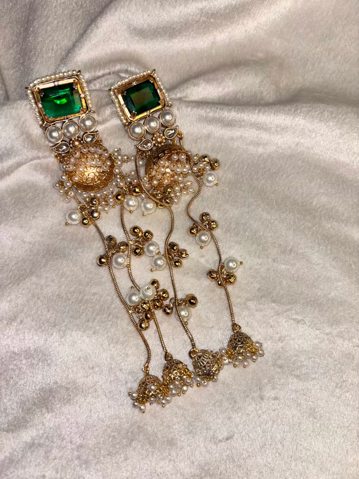 Emerald Green Red Ruby Loaded Jhumkas No Kashmiri Brass Premium Plated Ghungroo Earrings