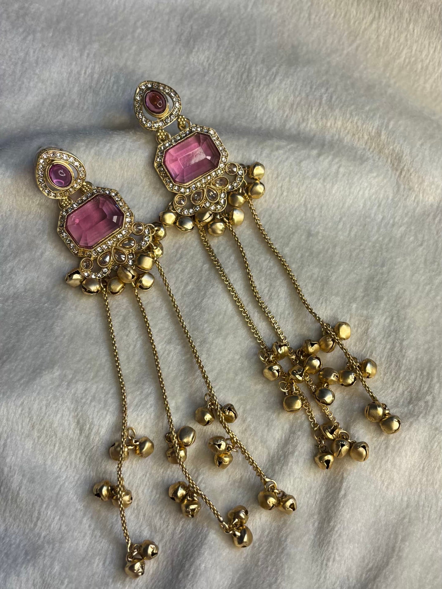 Pink Stud Kashmiri Brass Premium Plated Ghungroo Earrings