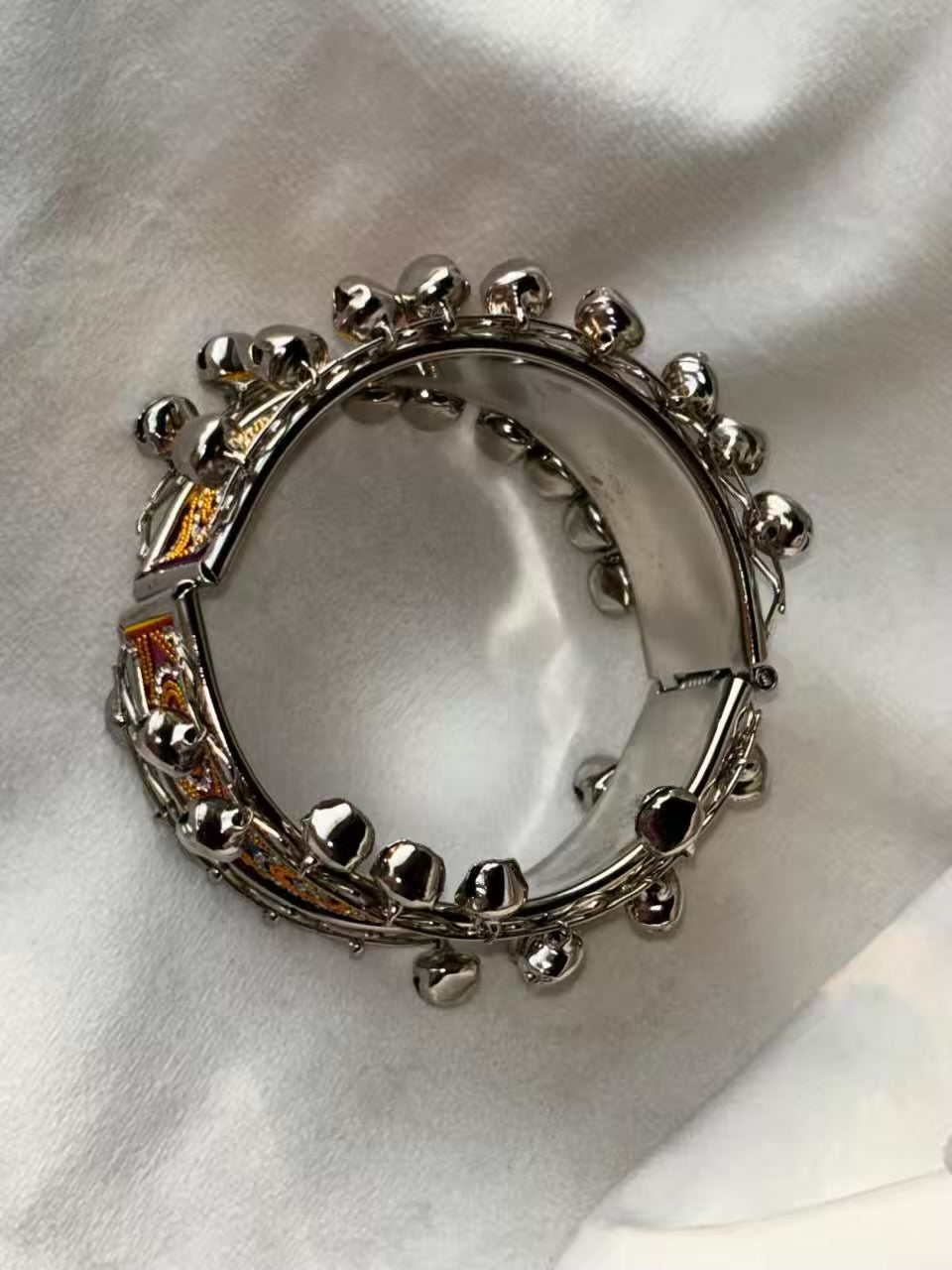 Elephant Style Designer Ghungroo Colourful Bracelet ( Silver )