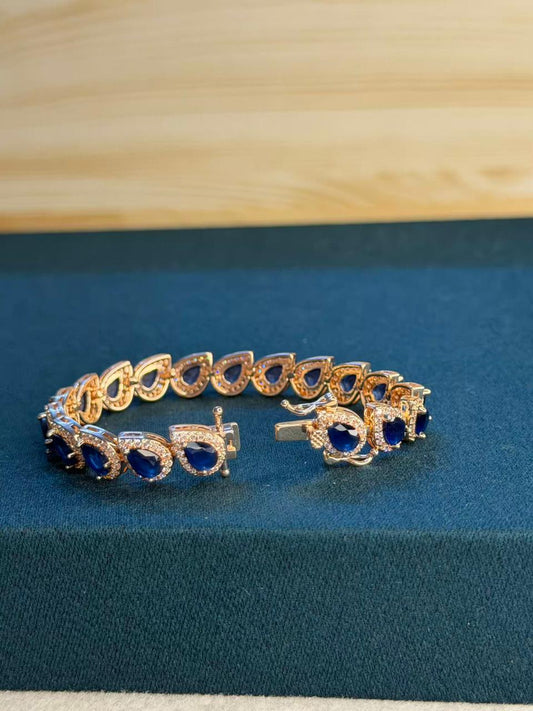 Blue Drop Shape Rose Gold Plated Tennis Bracelet