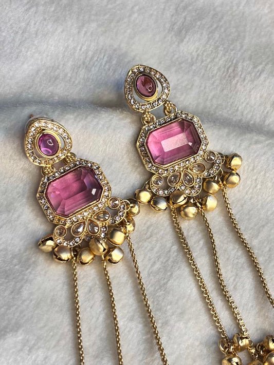 Pink Stud Kashmiri Brass Premium Plated Ghungroo Earrings