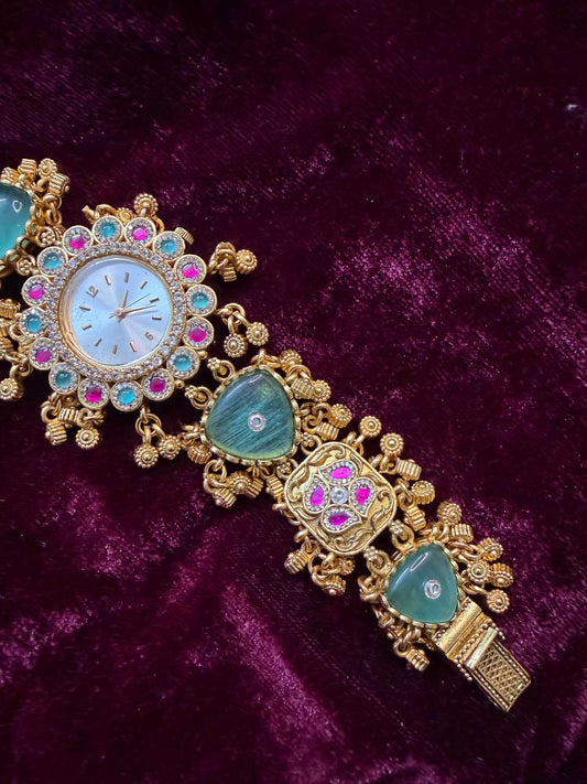 Mint Floral Premium Gold Rajwadi Gold Plated Heritage Maharani Watch
