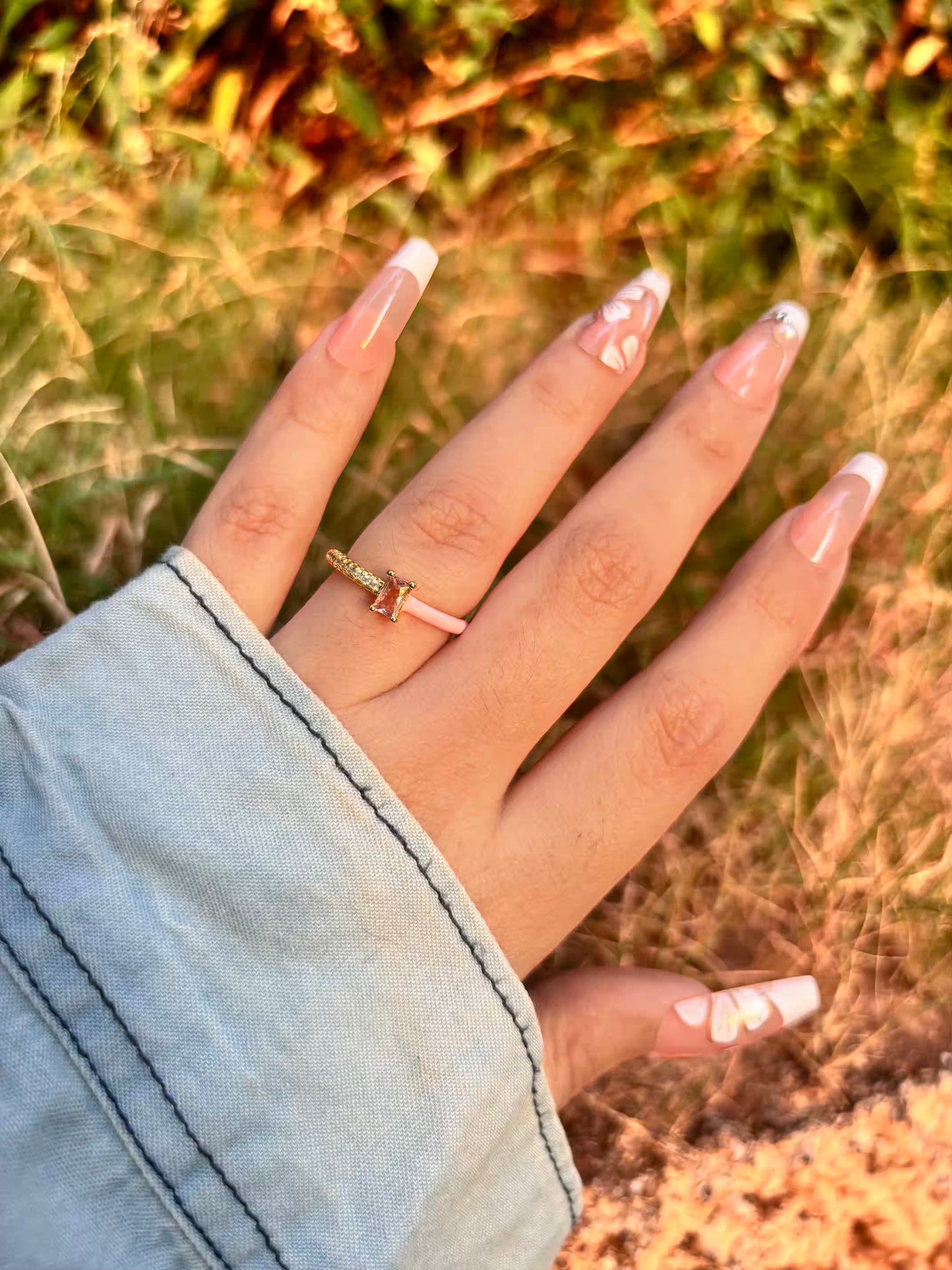 Baby Pink Solitaire Band Ring - Adjustable