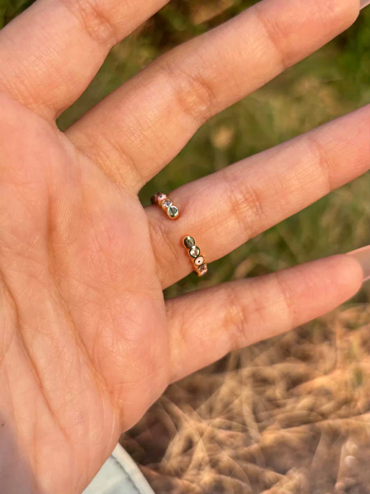 Light Pink Thin Evil Eye Band Ring - Adjustable