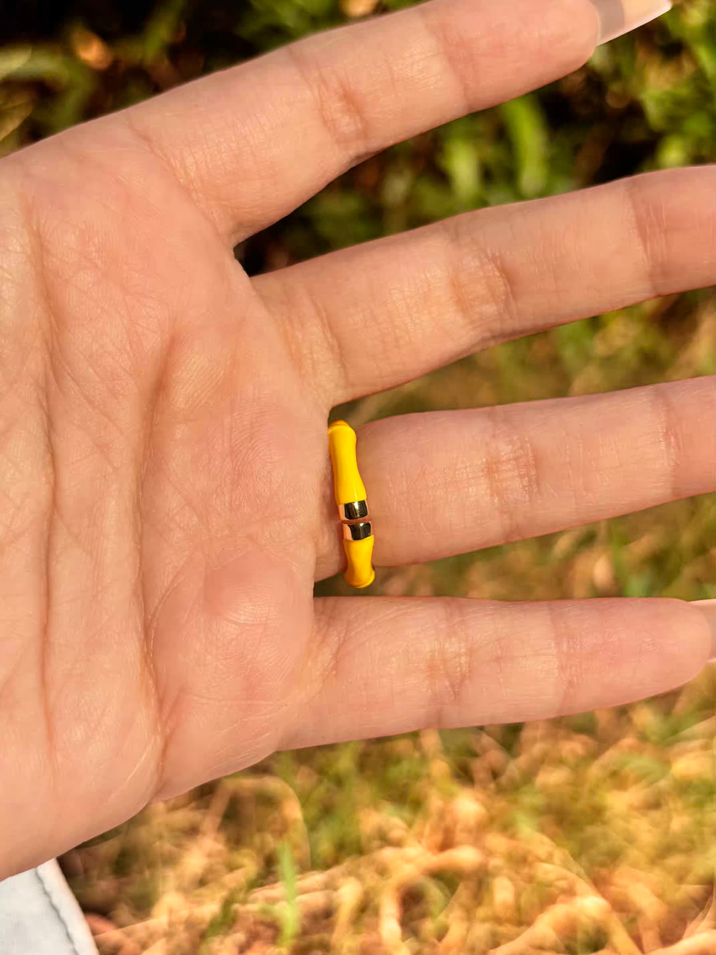 Neon Bamboo Band Ring - Adjustable