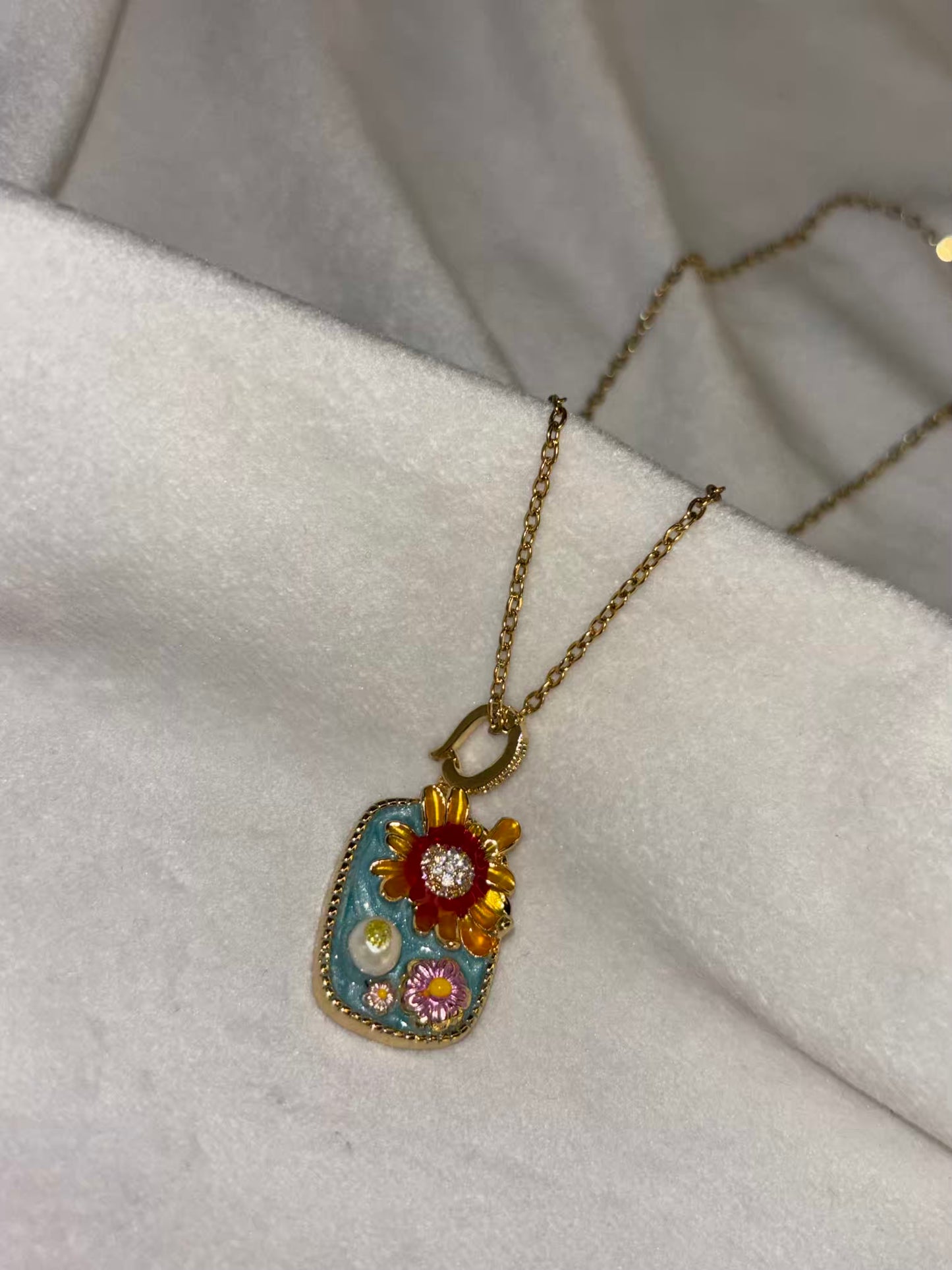Blue Sunflower Necklace