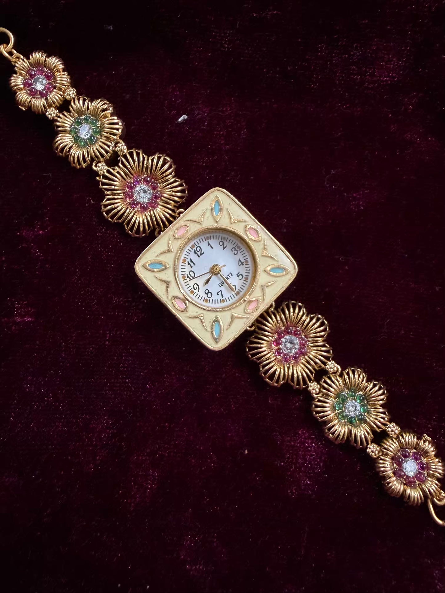 Square Dial Maharani Kundan Watch Design Heritage Bracelet