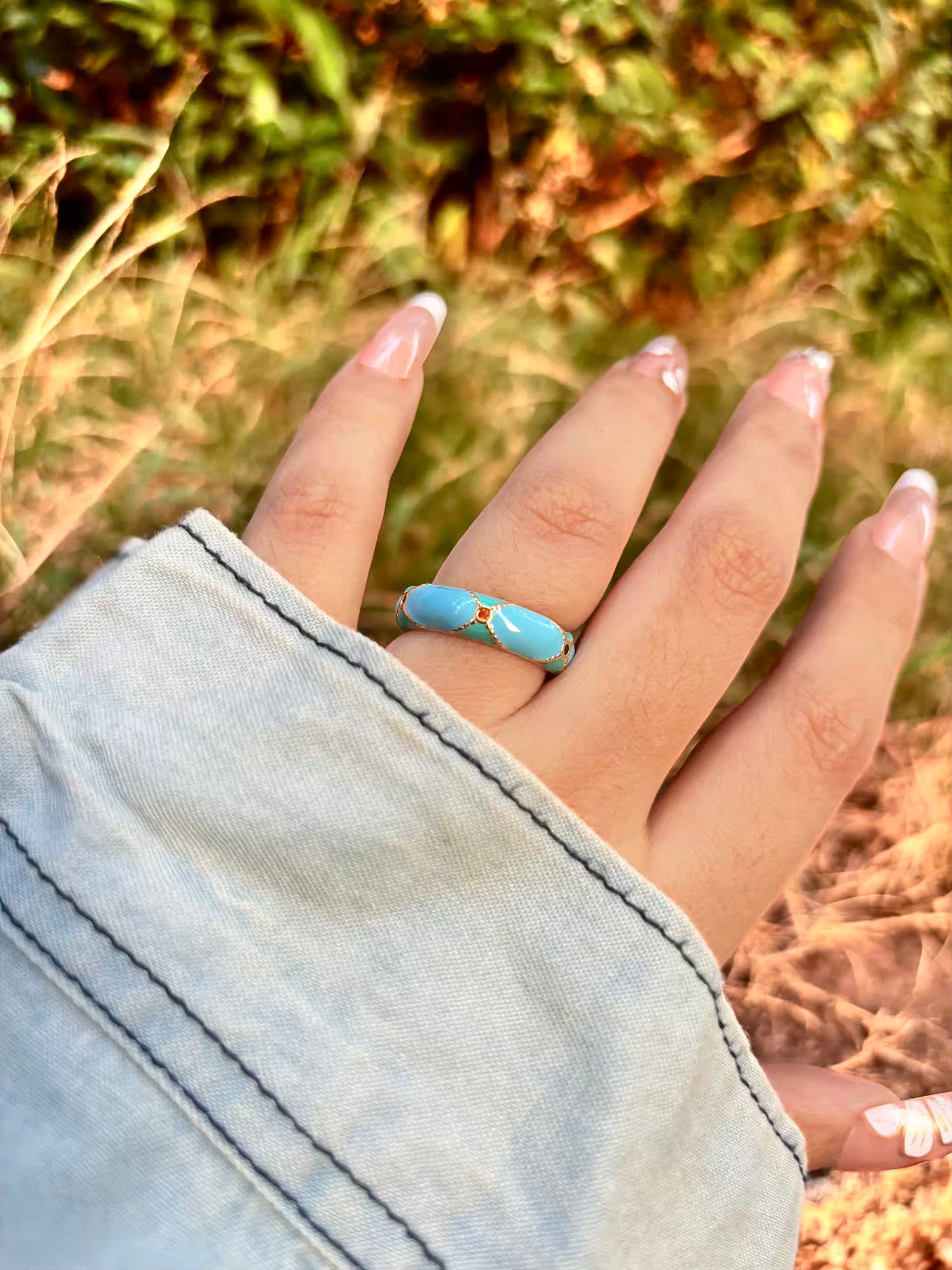 Blue Green Criss Cross Band Ring - Adjustable