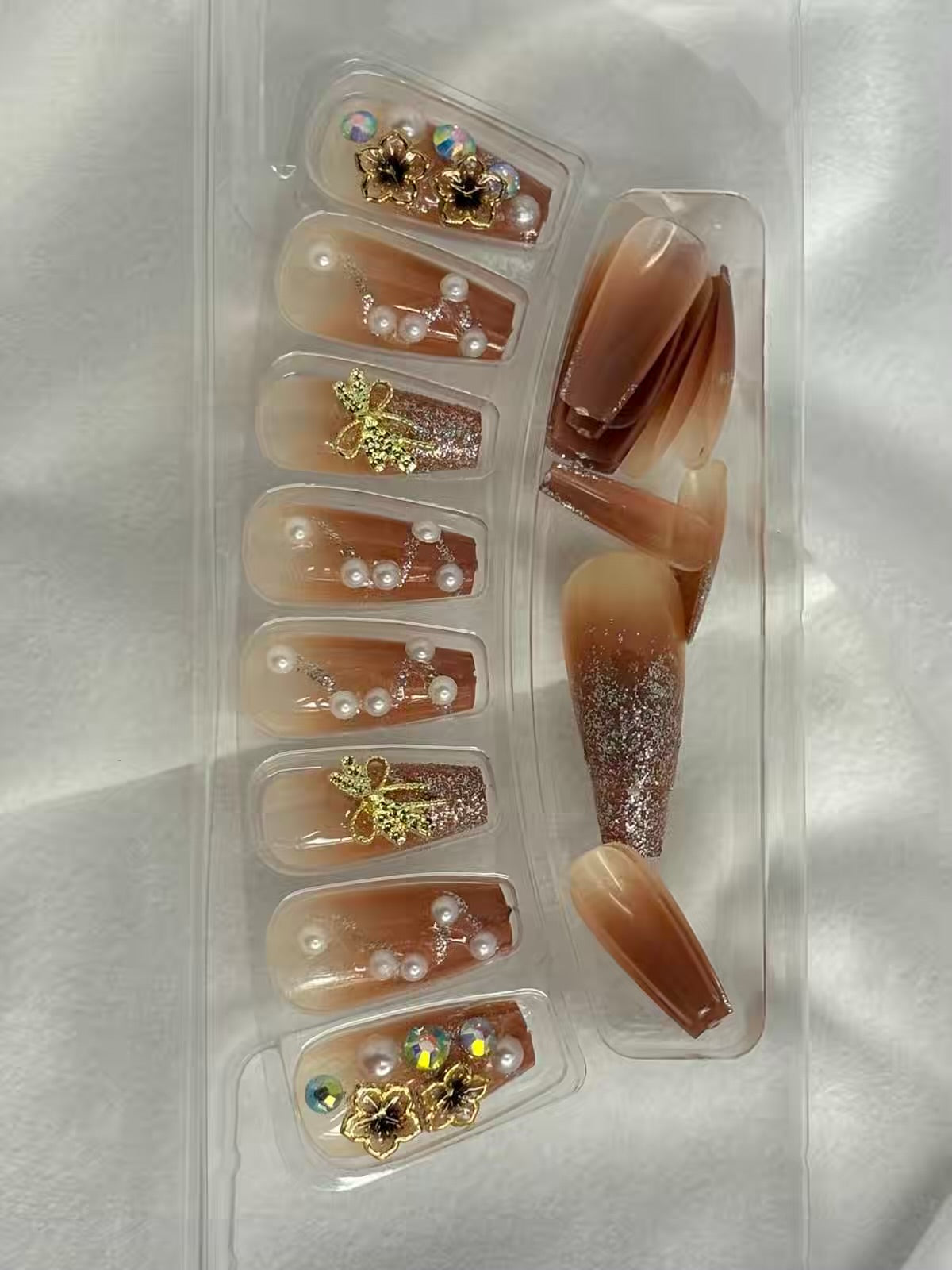 Brown Fancy Party Bridal Press On Nails ( Set of 24 )