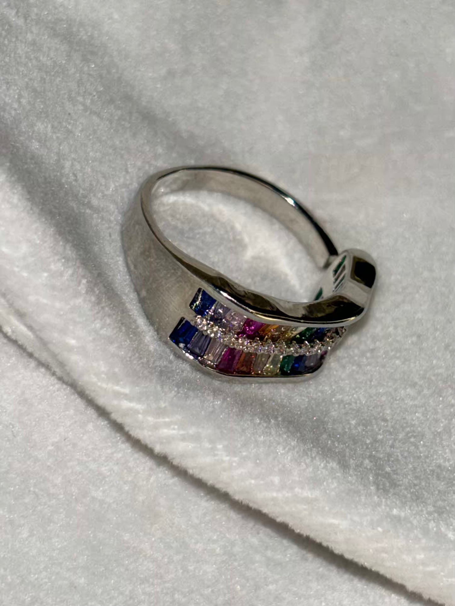 Multicoloured Diamonds Ring - Silver Plated Adjustable