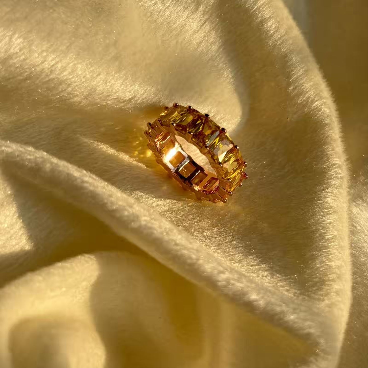 Yellow Citrine Premium Stone Band Ring ( Size 6 US )