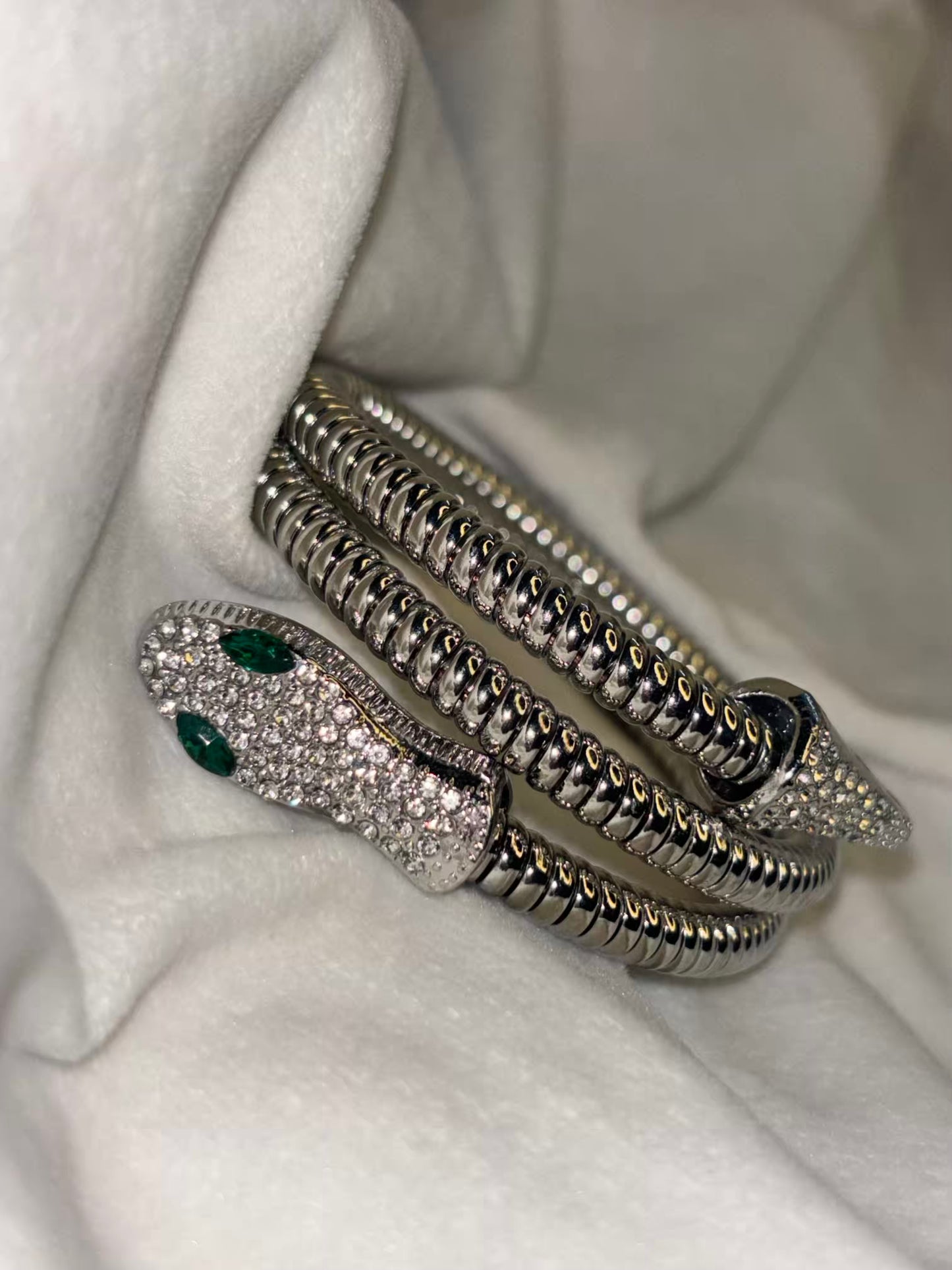 Snake Green Eyes Silver Bracelet