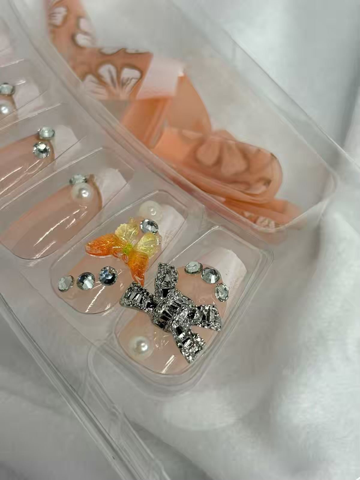 Nude Bow French Shimmery Fancy Party Bridal Press On Nails ( Set of 24 )