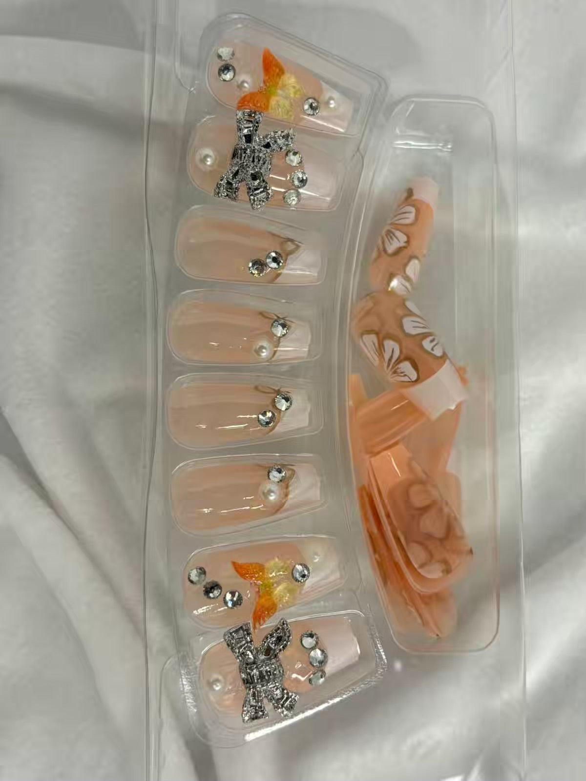 Nude Bow French Shimmery Fancy Party Bridal Press On Nails ( Set of 24 )