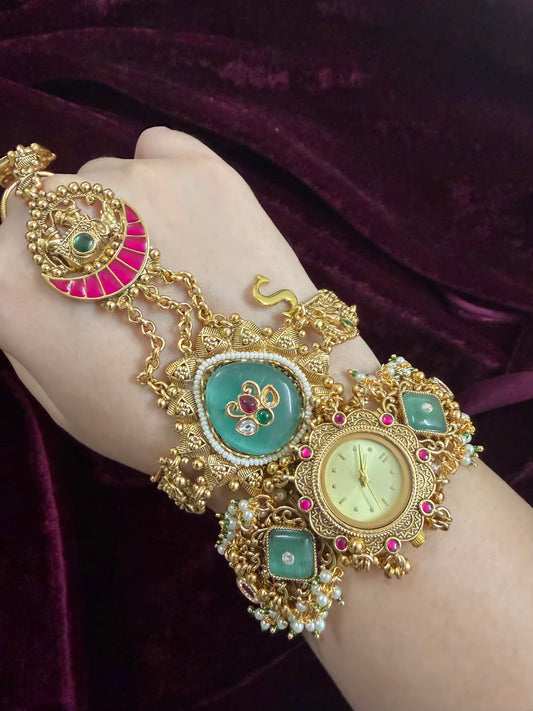 Royals Maharani Watch and Haathphool Design Heritage Bracelet ( Limited Edition Bhabhi Rakhi )