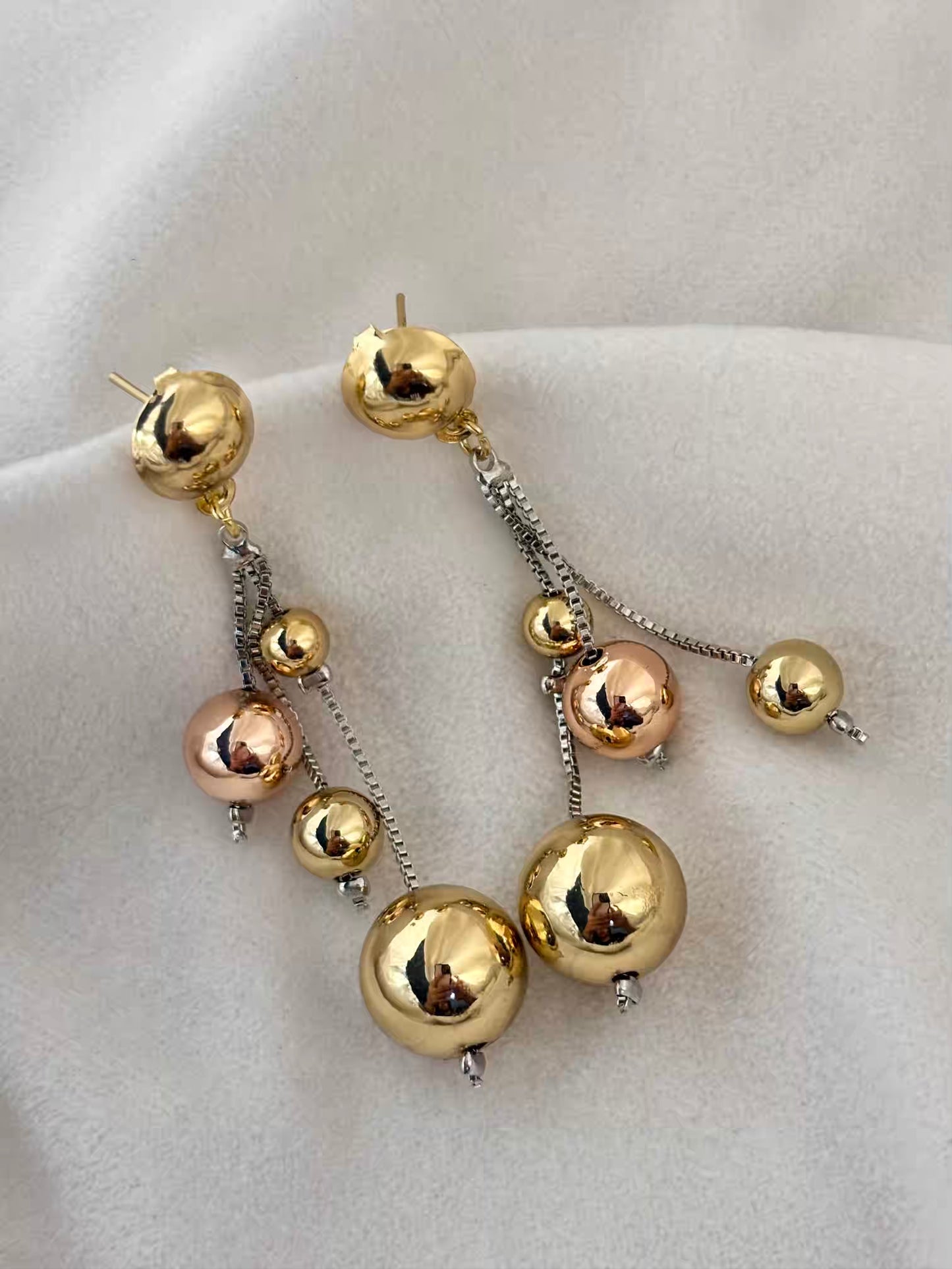 Ball Hanging Earrings Studs - Gold Plated