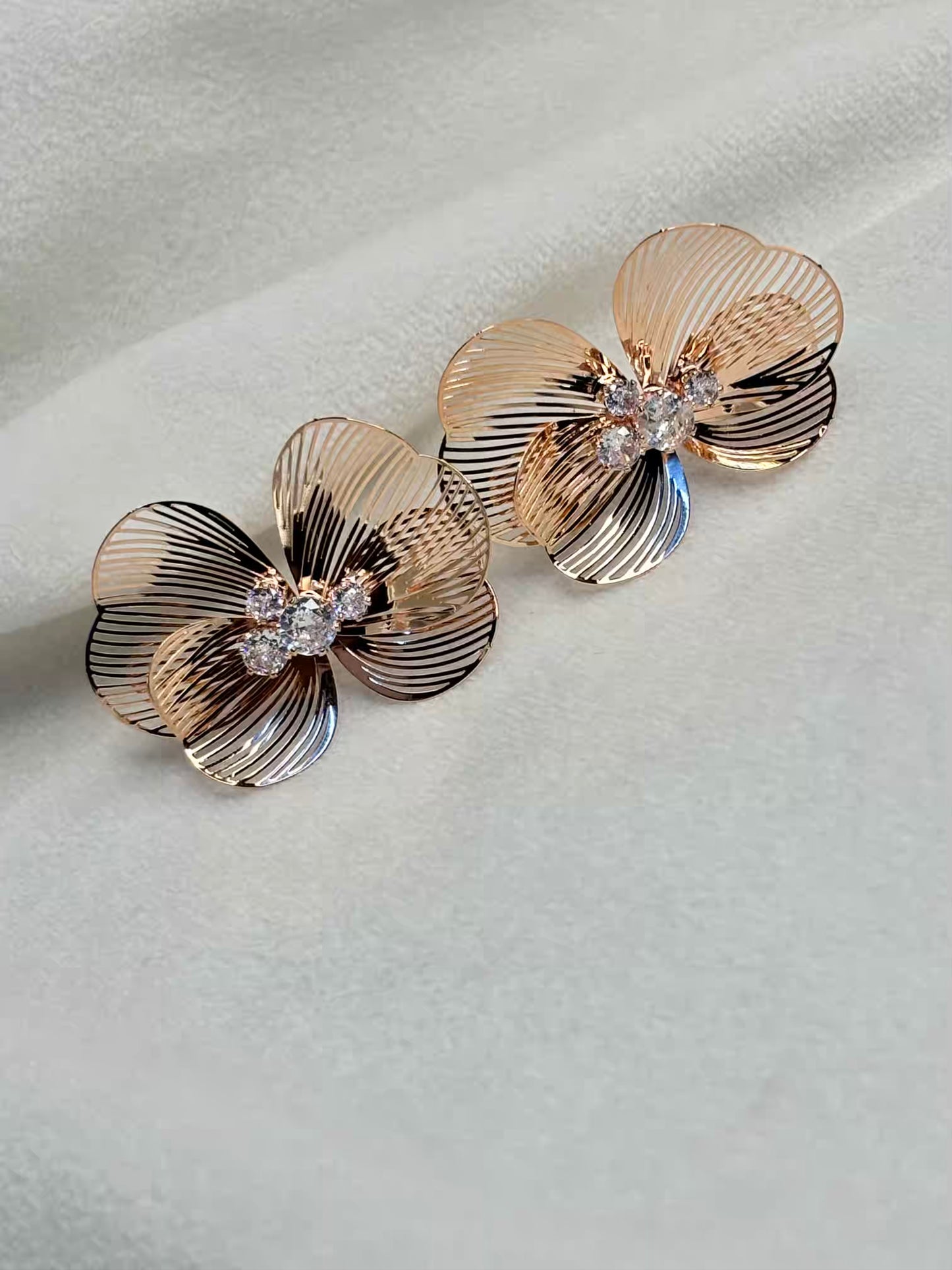 Butterfly Bee Earrings Studs - Rose Plated