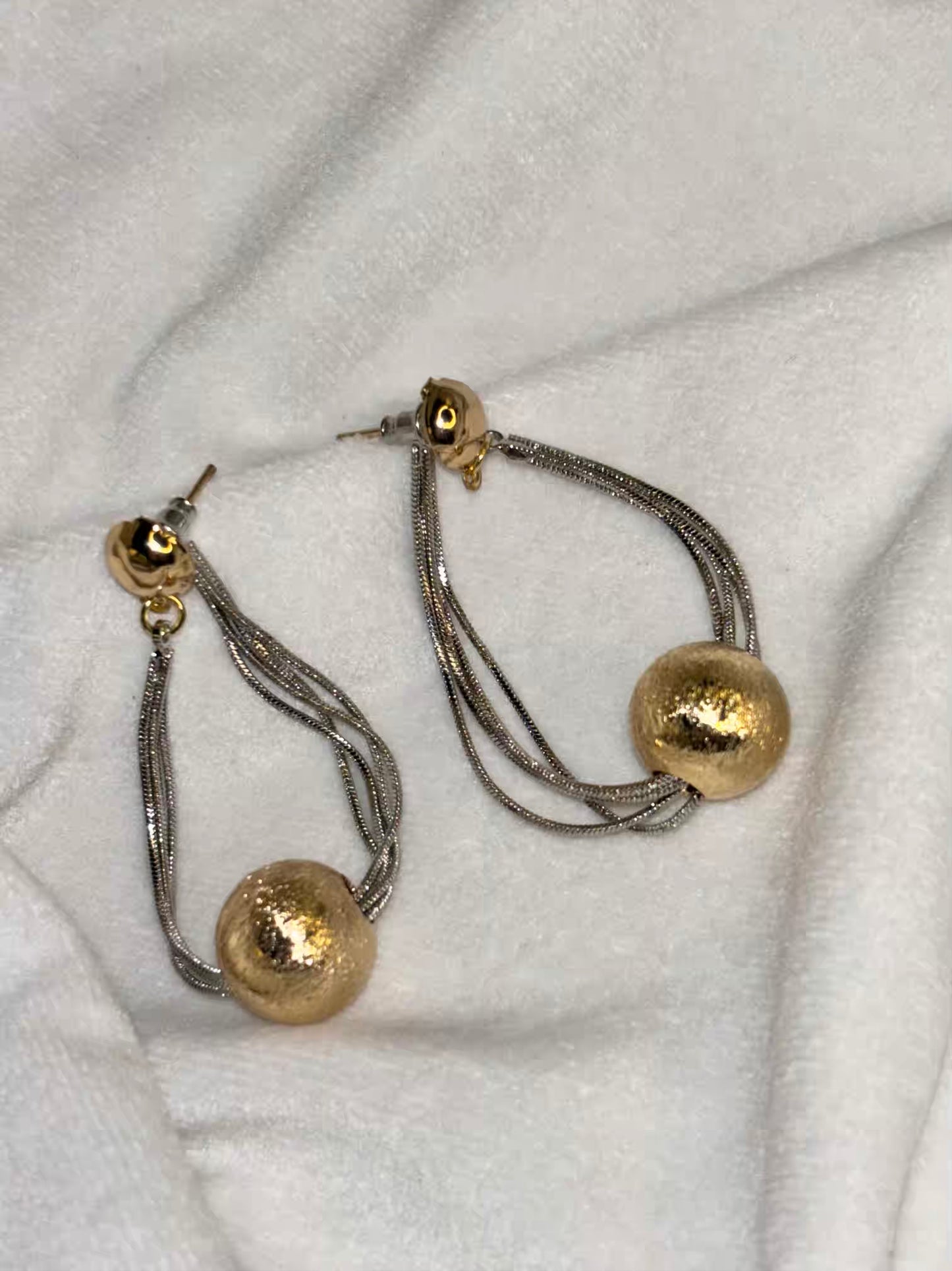 Gold Ball Pearls Hanging Earrings Studs - Gold Plated