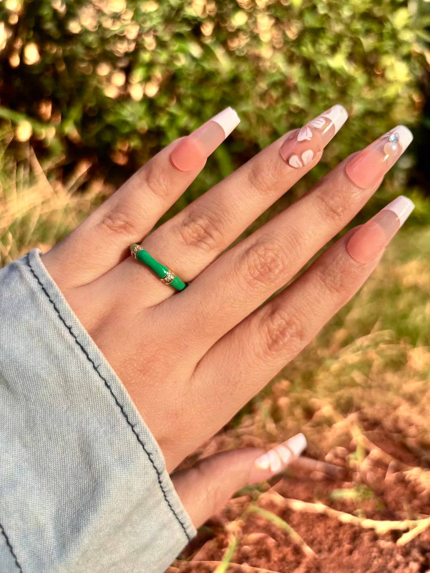 Green Bamboo Band Ring - Adjustable