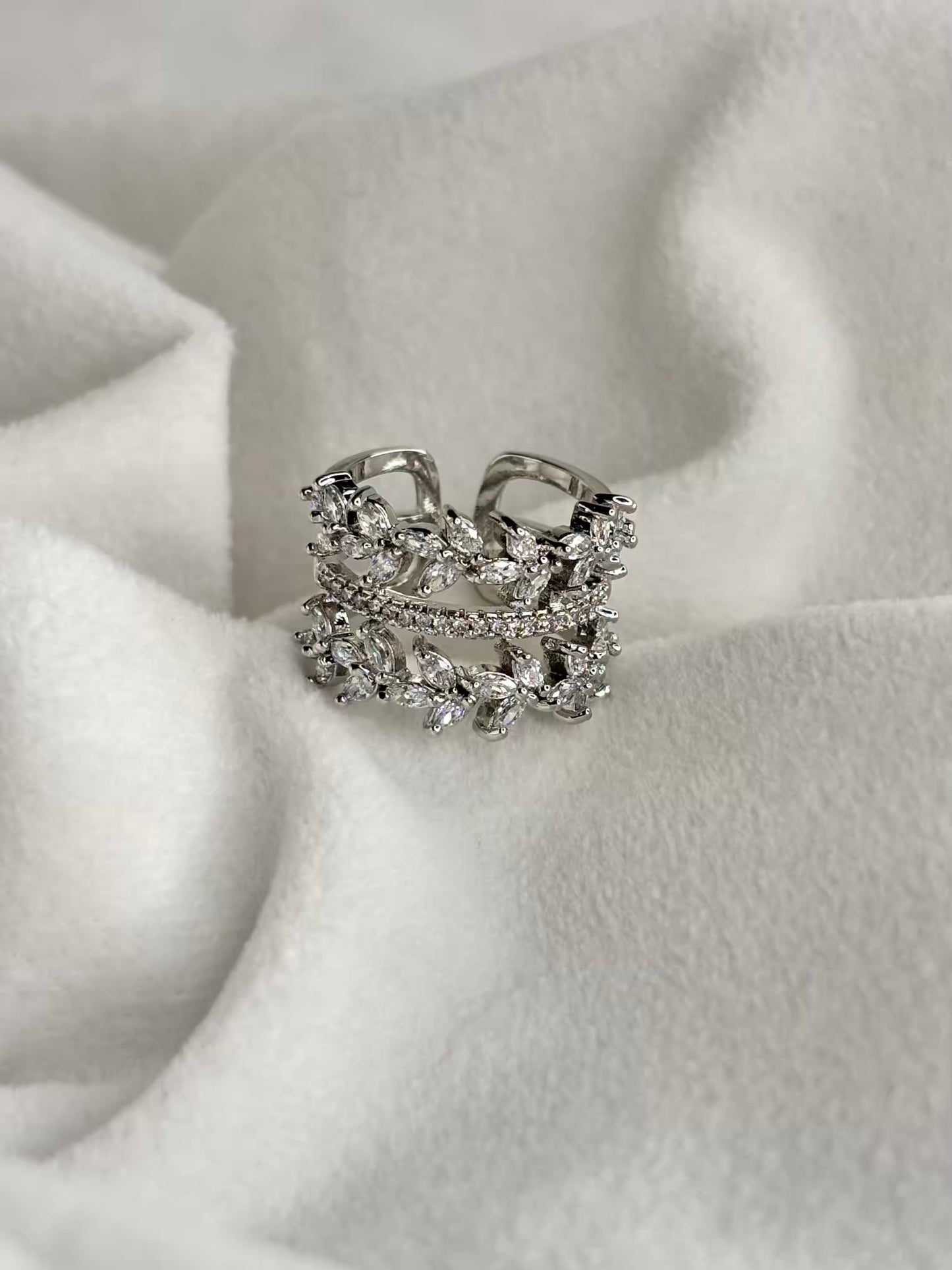 Leaves Band Silver Adjustable Ring