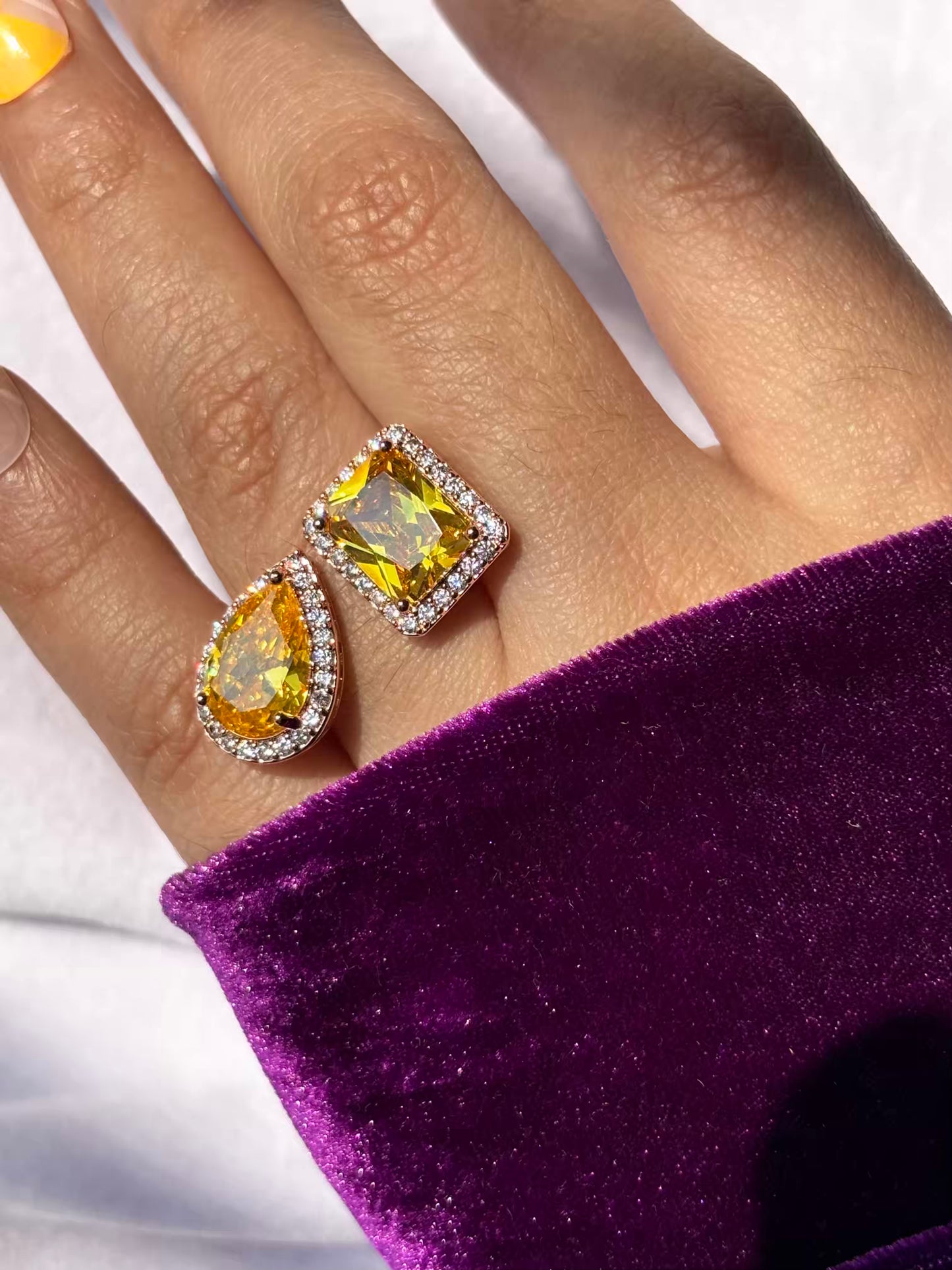 Dual Yellow Royal Solitaire Ring ( Rose Gold ) - Adjustable