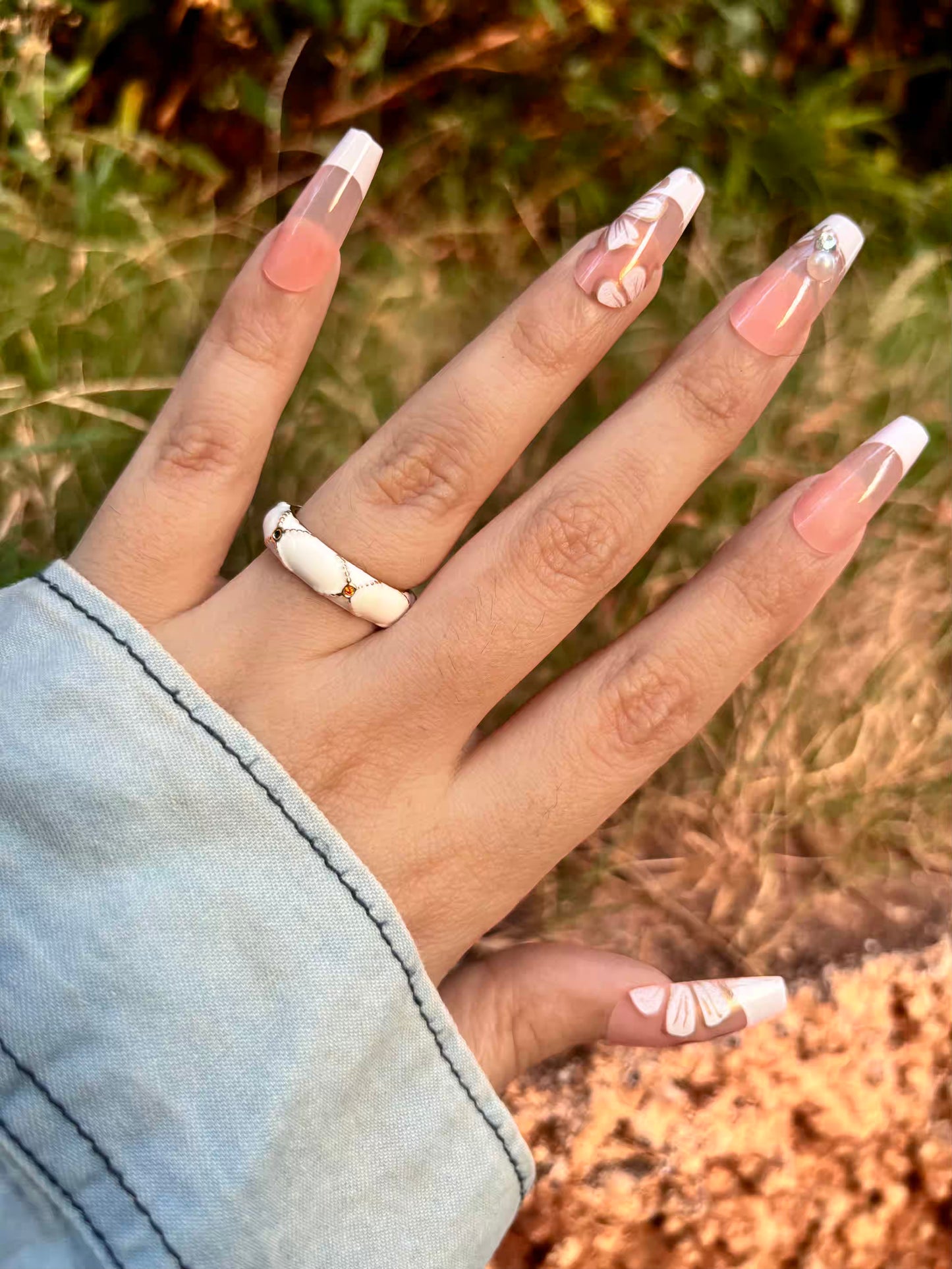 Cross Thick White Ring - Adjustable