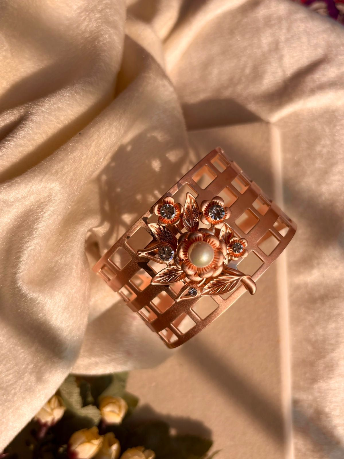 Demeter’s Pearly Flower Kada Bracelet Bangle - Rose Gold
