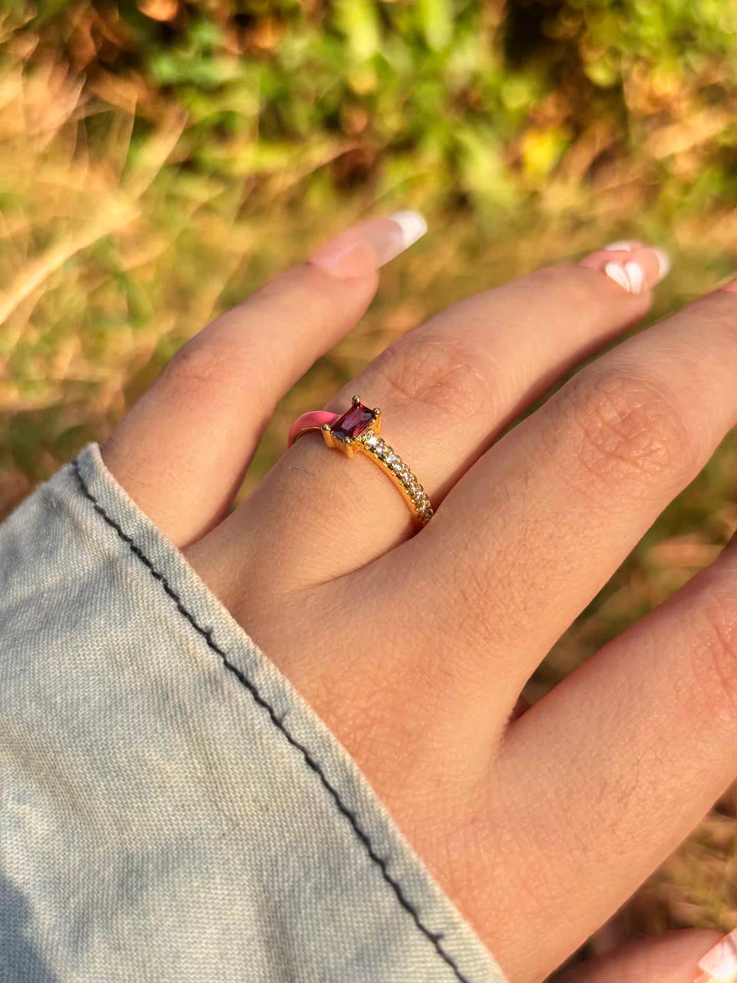 Ruby Pink Solitaire Band Ring - Adjustable