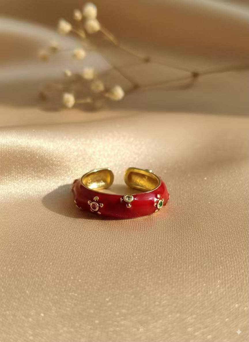 Maroon Chunky Plated Premium Ring (Adjustable)