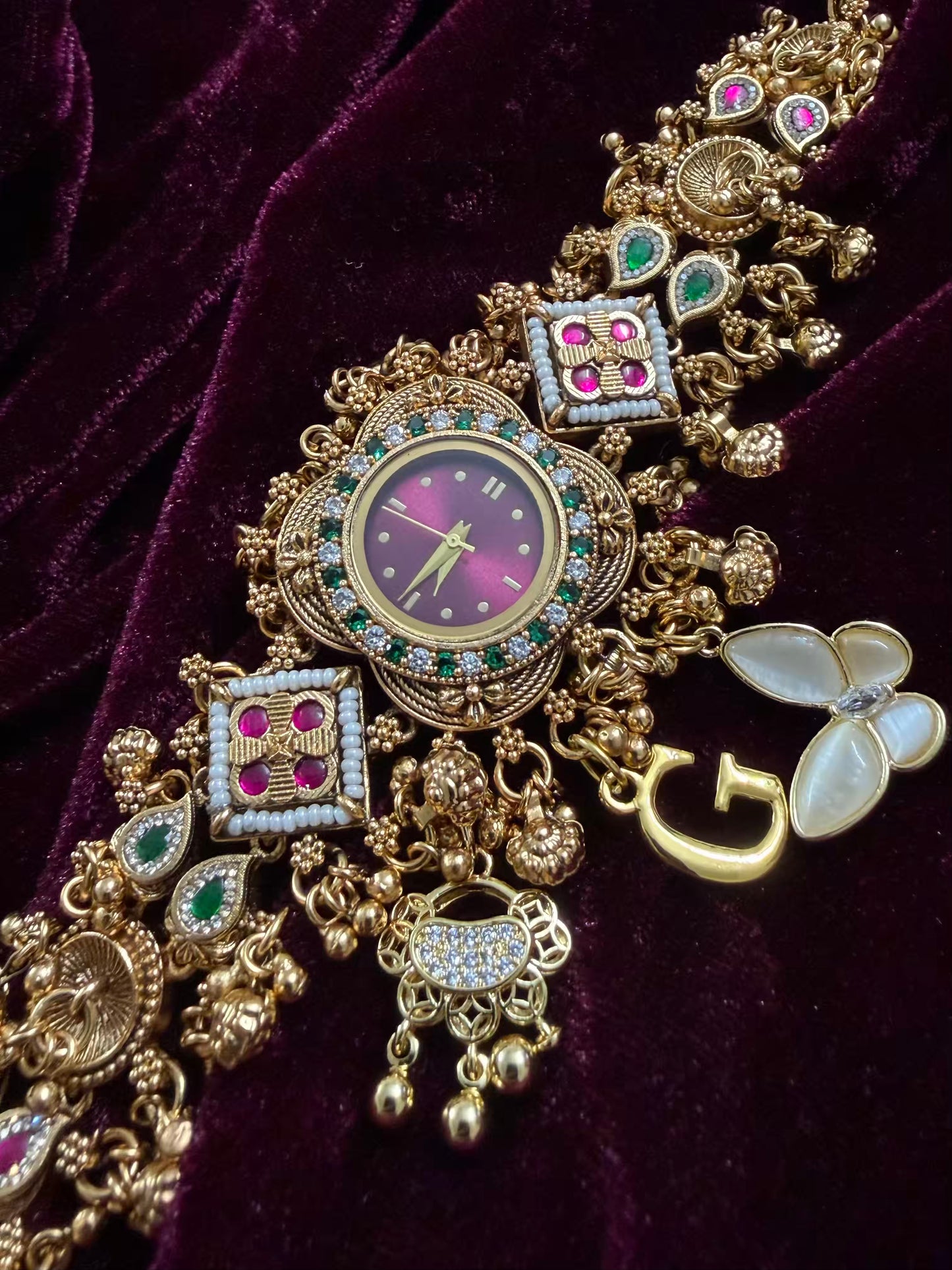 Burgundy Floral Cloud Dial Heritage Watch in Premium Rajwadi plating (Free Initial)