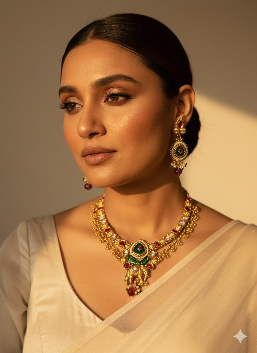 Elephant Heritage Loaded Necklace with Earrings