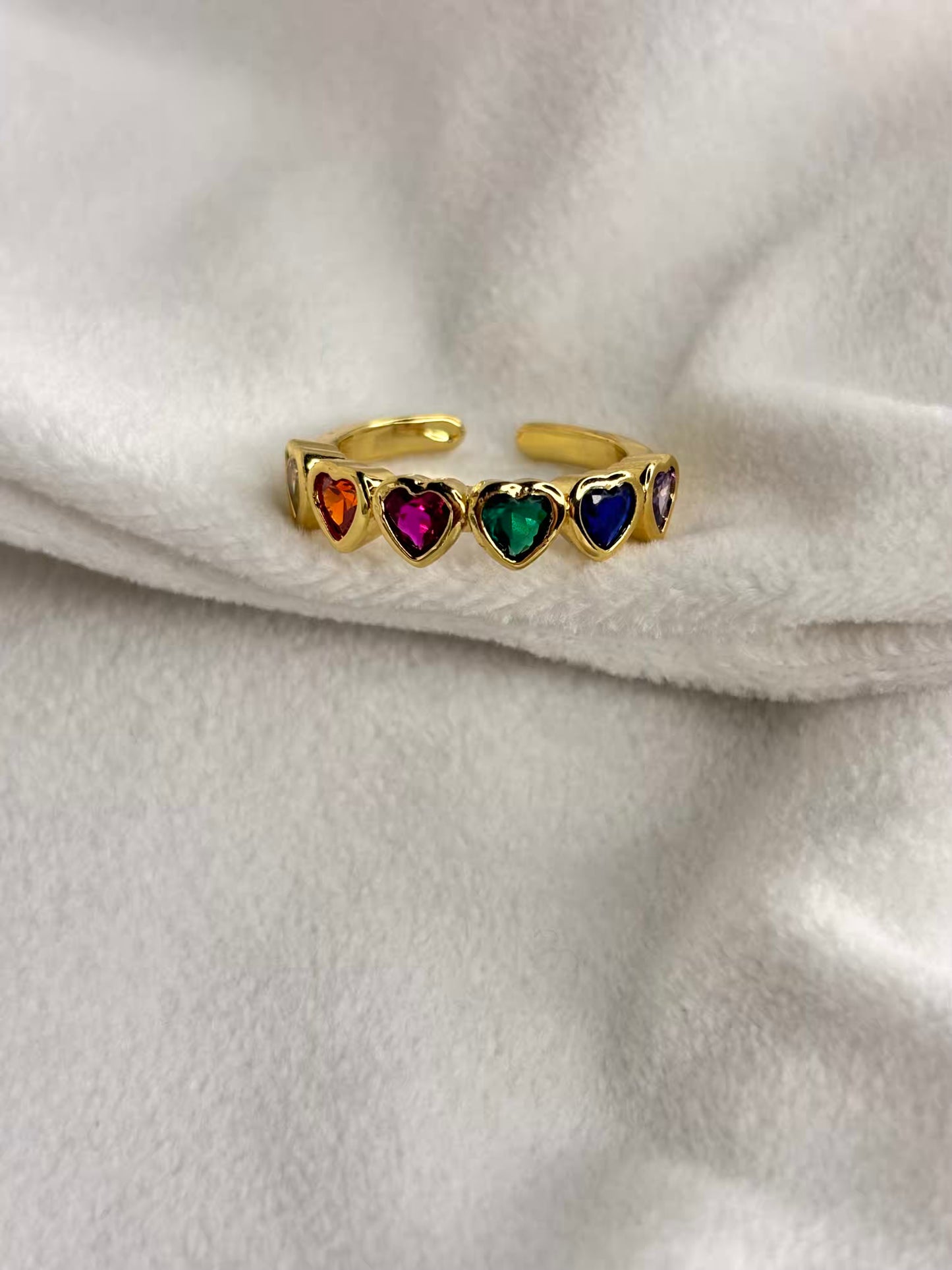 Multicoloured Hearts Ring- Adjustable