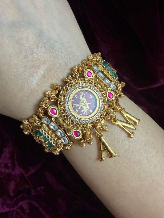Burgundy in Green Elephant Dial Maharani Watch Design Heritage Bracelet ( Limited Edition )