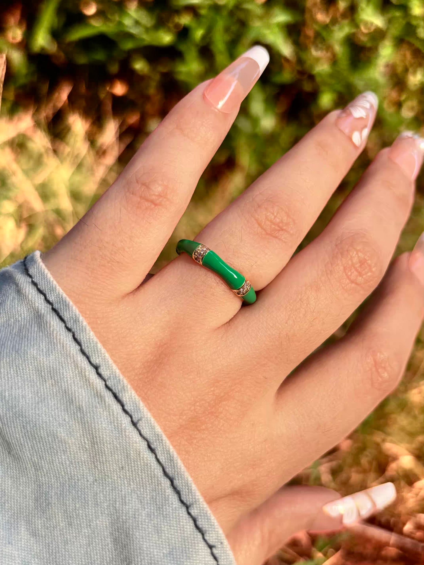 Green Bamboo Band Ring - Adjustable