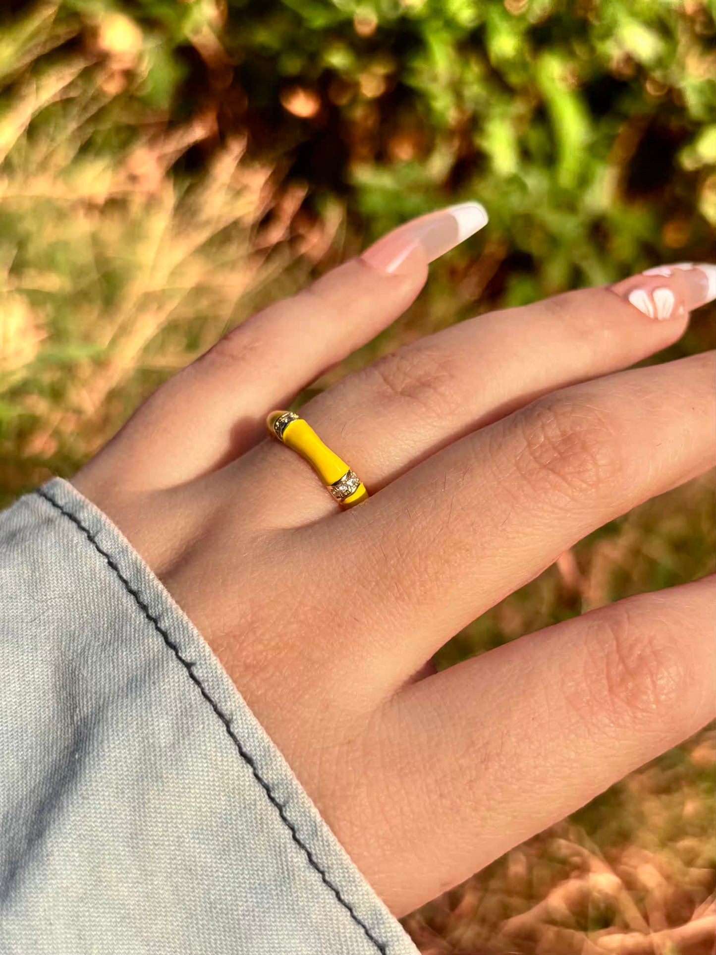 Neon Bamboo Band Ring - Adjustable