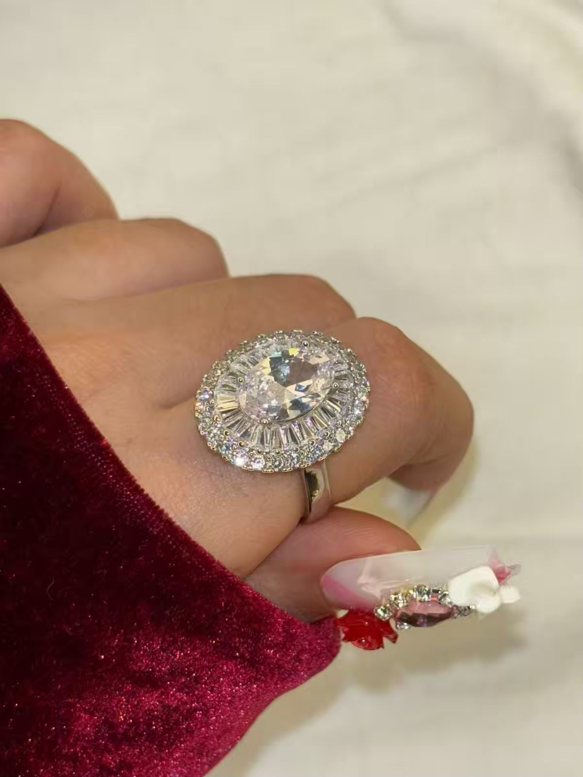 Princess Premium Studded Adjustable Ring ( Silver )