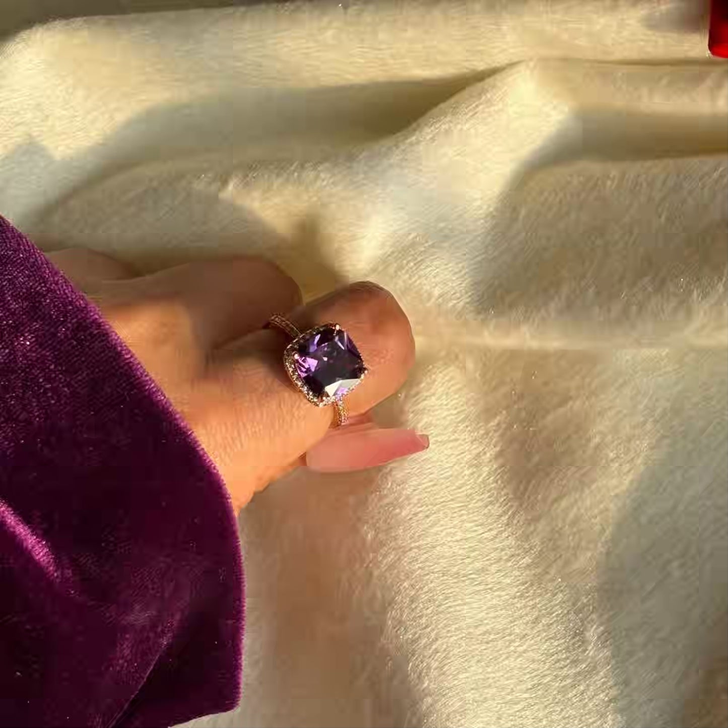 Amethyst Purple /Studded Ring ( Rose Gold) in Size 6 US