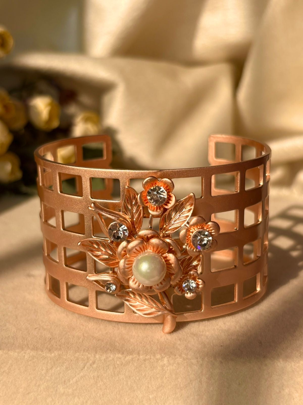 Demeter’s Pearly Flower Kada Bracelet Bangle - Rose Gold