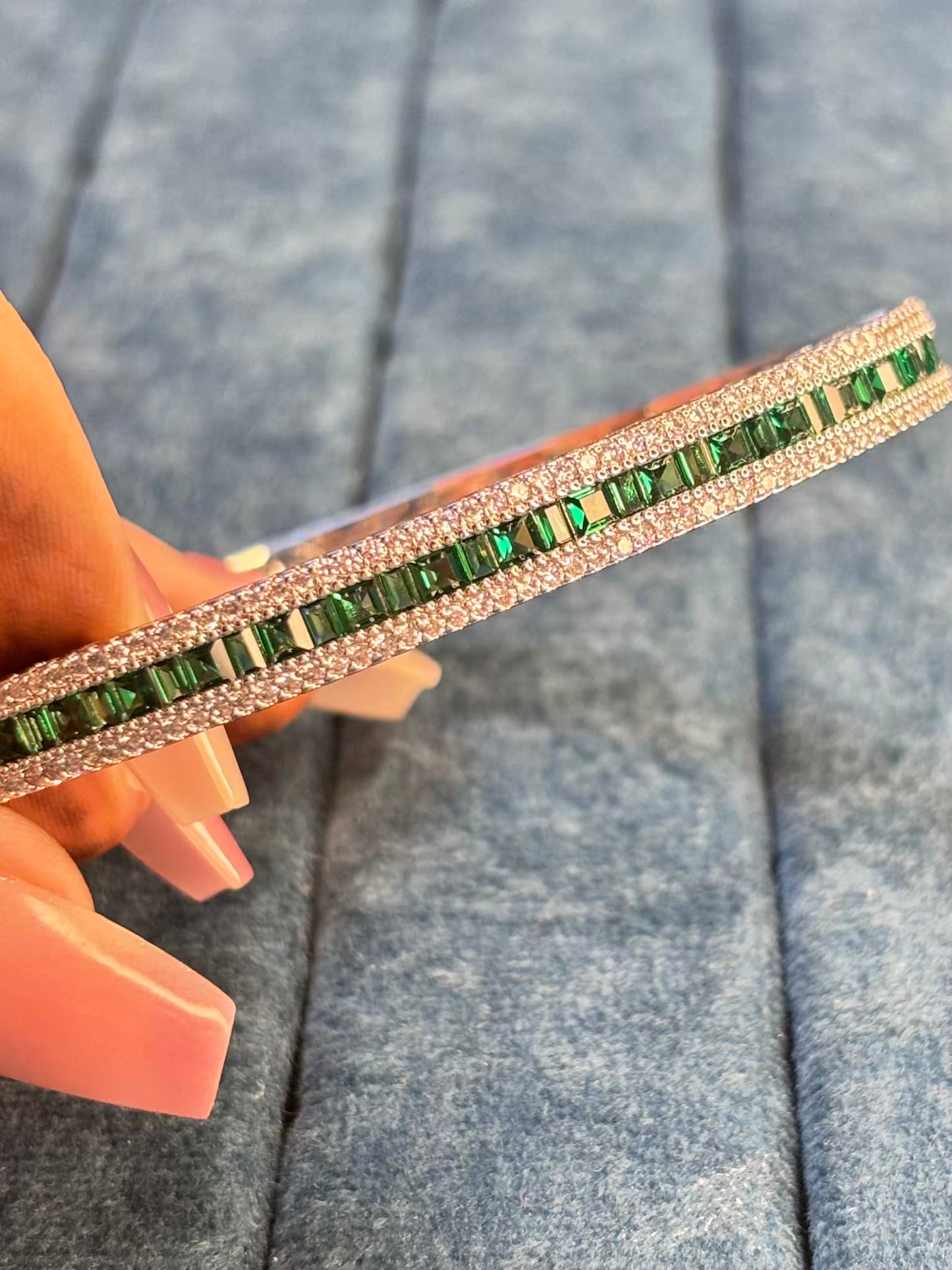Emerald Green Luxury Rhodium Plated Bracelet ( Prepaid Only )