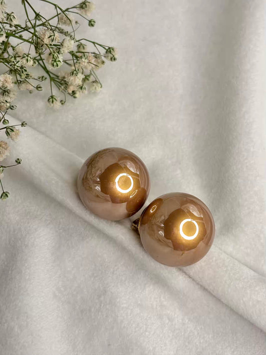 Brown Gold Medium 2.2cm Pearl Clip ons Studs Earrings - Gold Plated