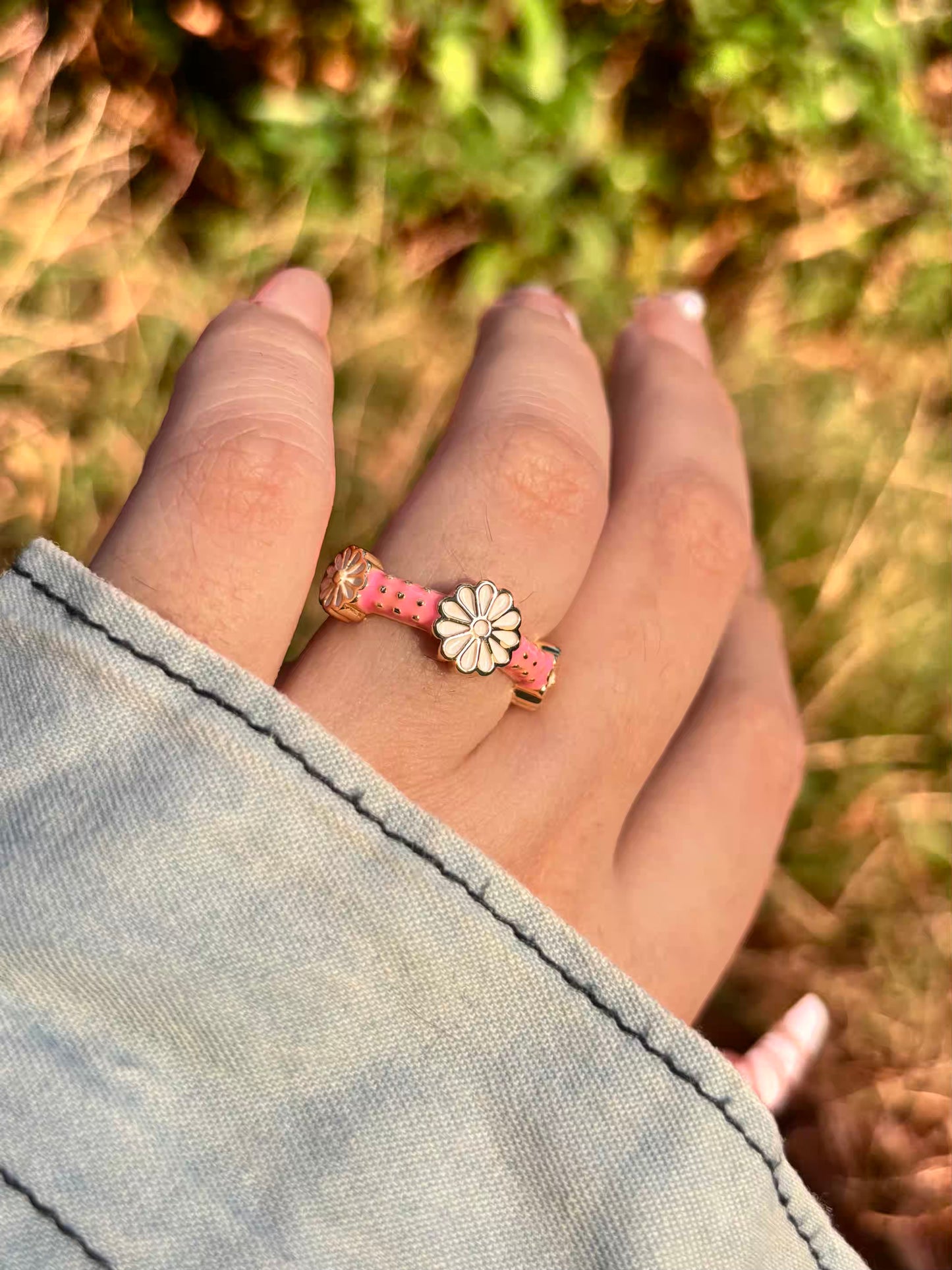 Pink Sunflower Band Ring - Adjustable